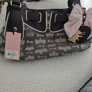 Juicy Couture Brown Logo Shoulder Bag with Pink Bow Charm